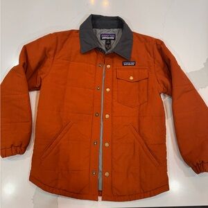 Patagonia Boys canvas jacket, burnt orange with brass snaps. Size 7-8.